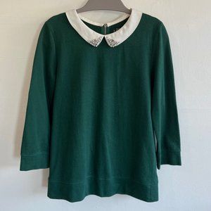 LOFT Green Embellished Collar Top